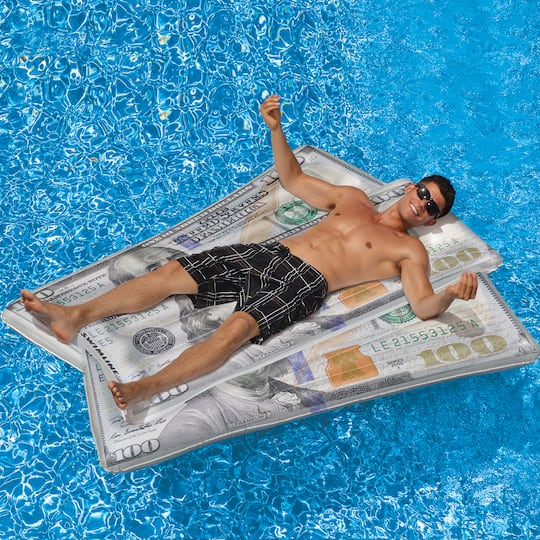 84" White & Green Benjamin Franklin Money Inflatable Pool Lounger